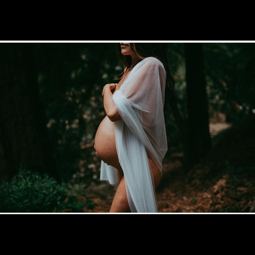 Light blue material for maternity pictures